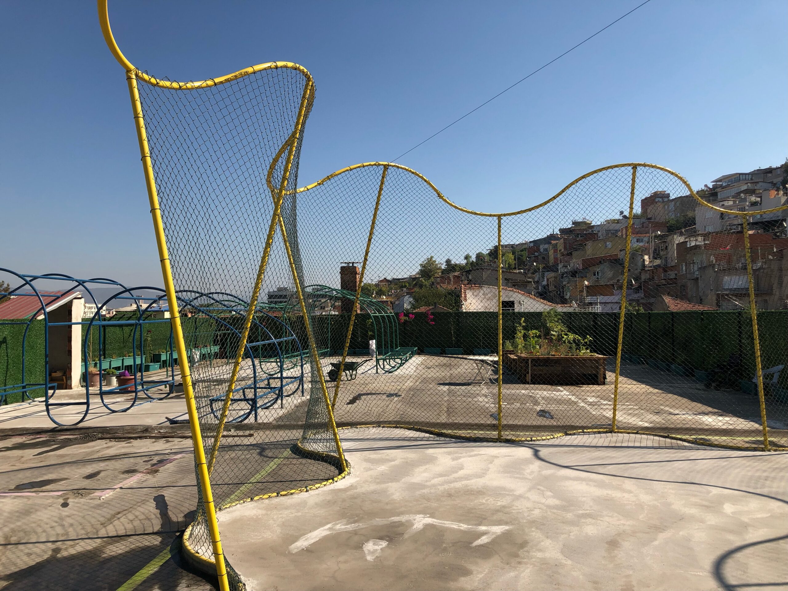 The project for refugees on the roof of Tiafi Community Centre under construction August 2022