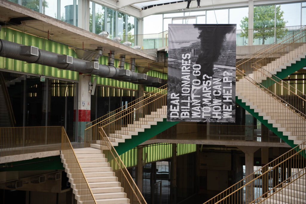 Sin título (Billonarios) / Untitled (Billionaires), Luis Berrios-Negron, 2022. Installation at POST, the Koolhaas/OMA new culture house in Houston, Texas (the new home of Tesla and the ol'Jet Propulsion lab).